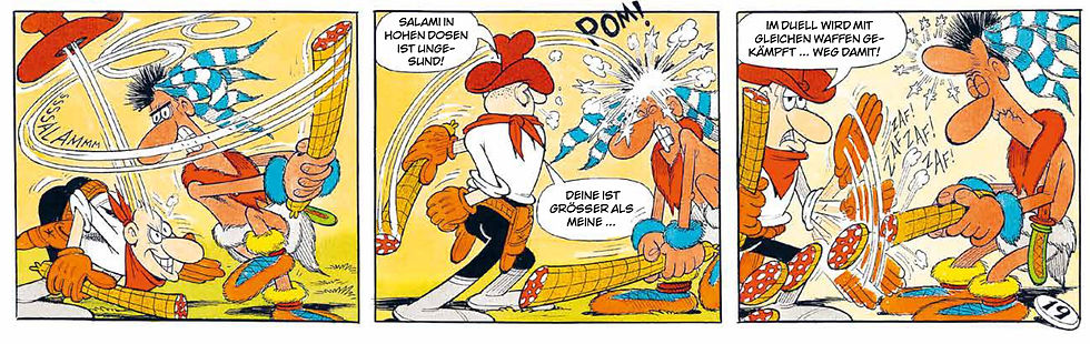 VOLLENDETES SALAMI-FECHTEN          Illustration: Benito Jacovitti - avant-verlag