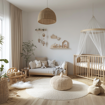  Kinderzimmer im skandinavischen Stil mit funktionalem Design und hellen Farben.