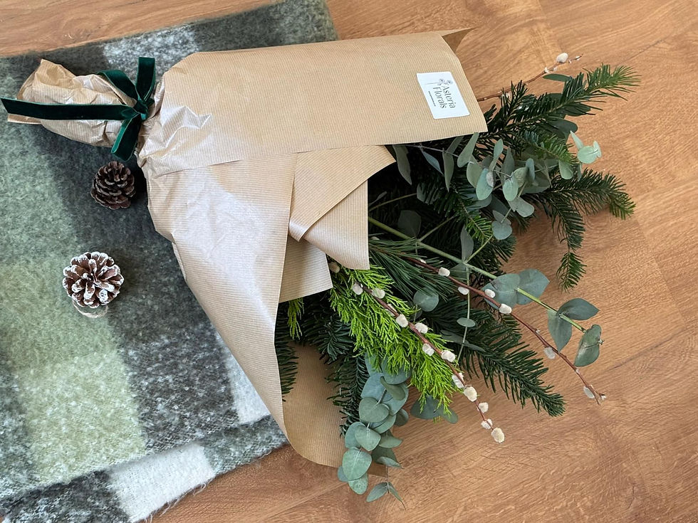 Fresh Christmas Foliage Bundle in brown paper