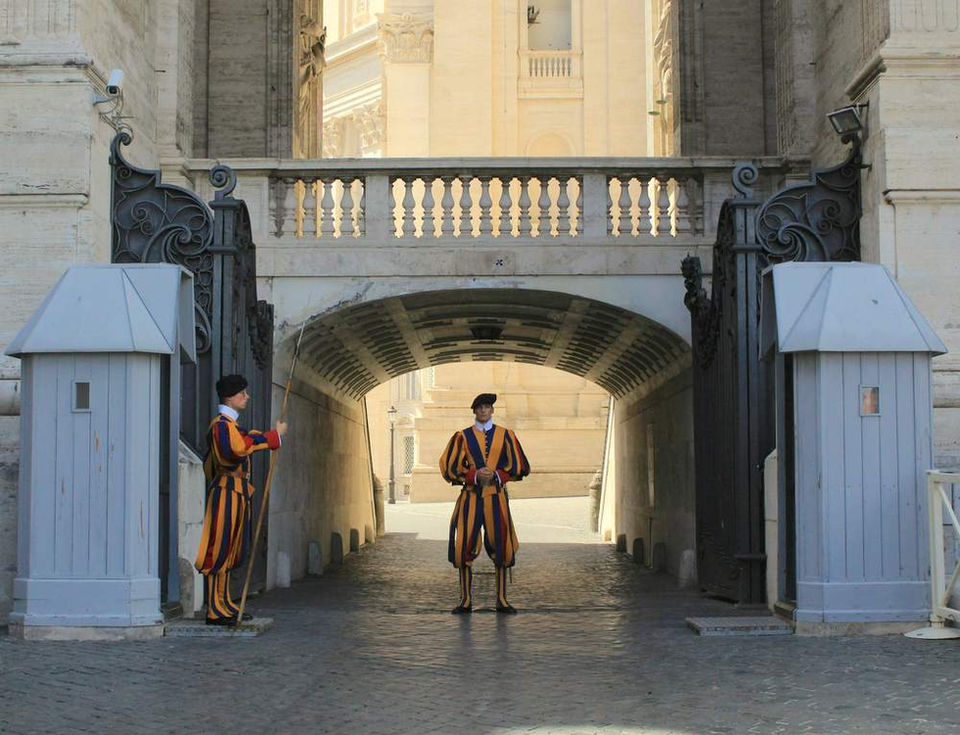 A swiss guard standing in attention