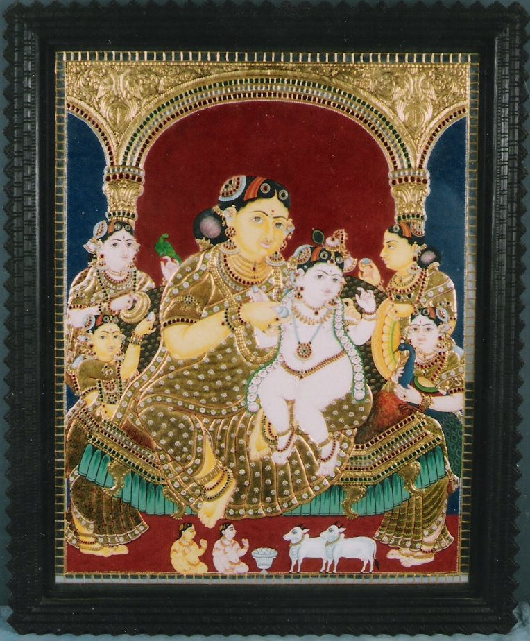 YASHODHA KRISHNA1 - TANJORE PAINTING # 6012-TP