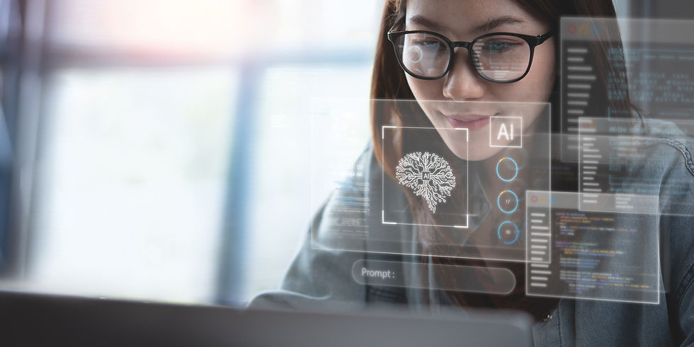 AI Artificial Intelligence. Business woman using AI technology for data analysis, coding c