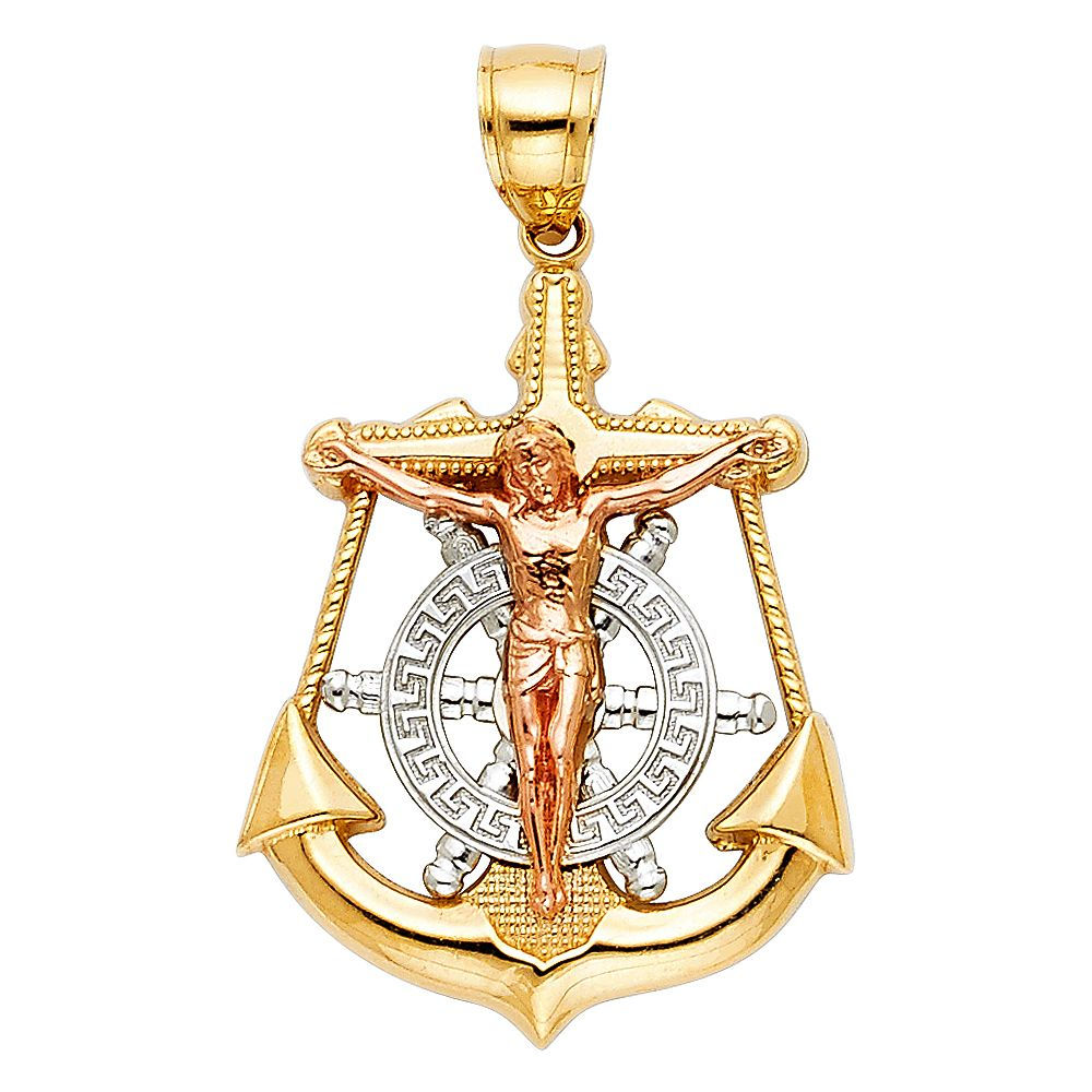 14K Gold Tricolor Anchor Pendant