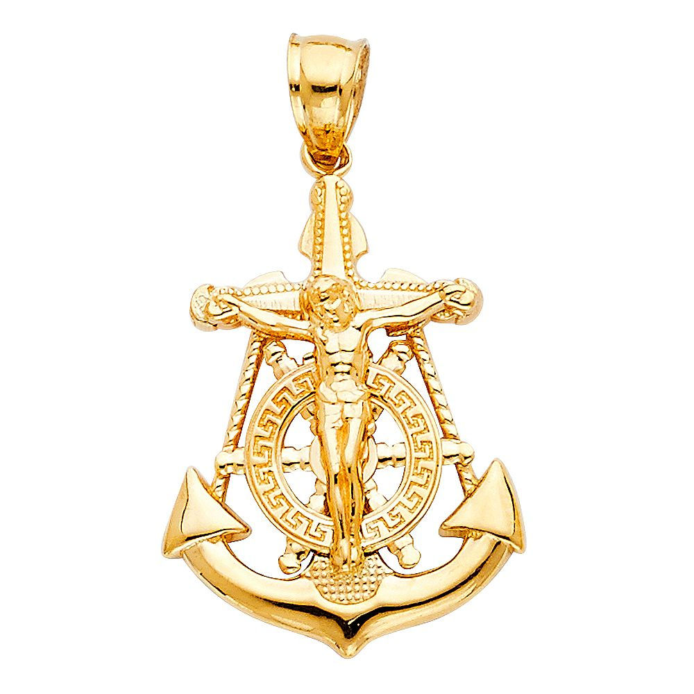 14K Gold Anchor Pendant