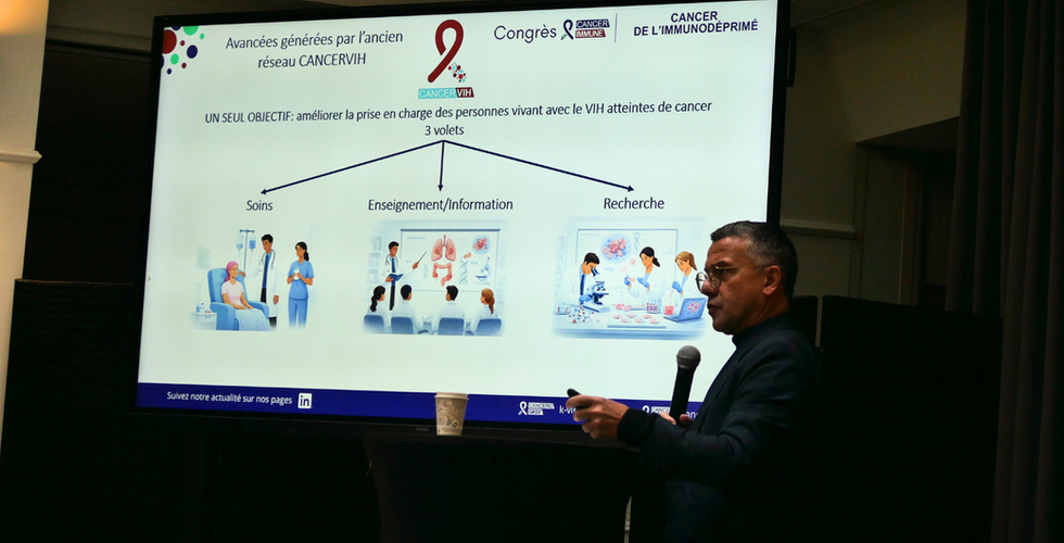 Le Pr Jean-Philippe Spano à la tribune du congrès CANCERIMMUNE lors de la session CANCERVIH.