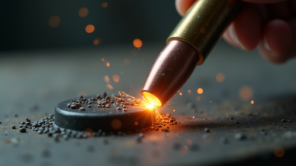 Close-up view of a bullet impacting a ballistic gel block