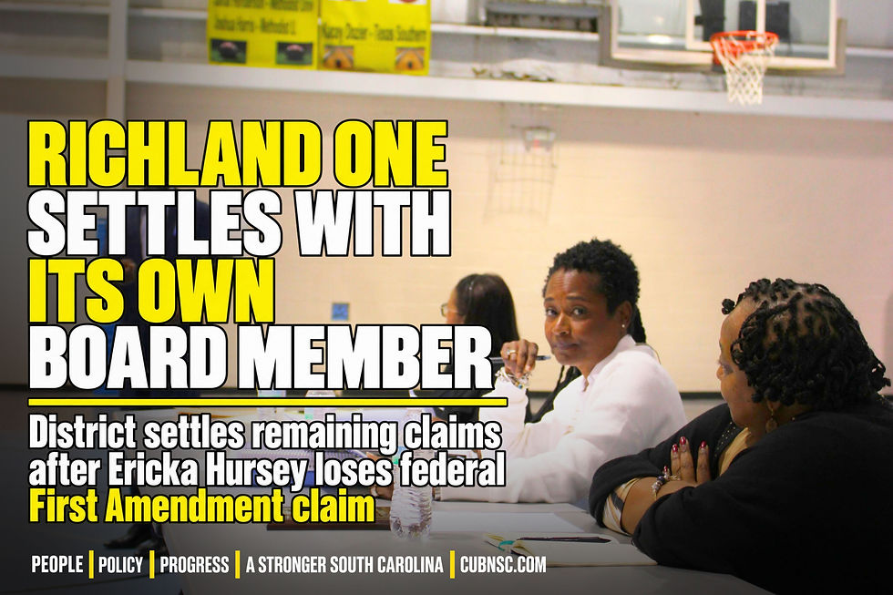 Richland One Commissioner Ericka Hursey, center, sits beside Commissioner Barbara Weston, foreground right. JavarJuarez©2026