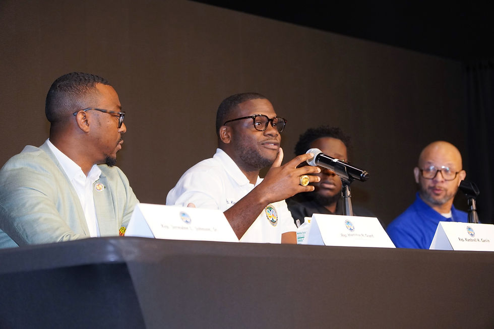 Representative Kambrell Garvin (D–District 77, Richland County) speaks during a Legislative Black Caucus town hall in Rock Hill, warning that recent legislative trends in South Carolina reflect a troubling regression. “We’re seeing policies that feel more like 1966 than 2026,” Garvin told the audience while discussing debates over education policy and cultural issues in the Statehouse. JavarJuarez©2026