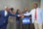 Members of the “New SC” slate join hands during a press conference at the South Carolina State Election Commission on June 12, 2026, following certification of the Democratic primary results. Pictured (left to right): Vincent Coe, Tiffany Boozer, Sylvia Wright, Jason Belton, and Dr. Jermaine Johnson. JavarJuarez©2026