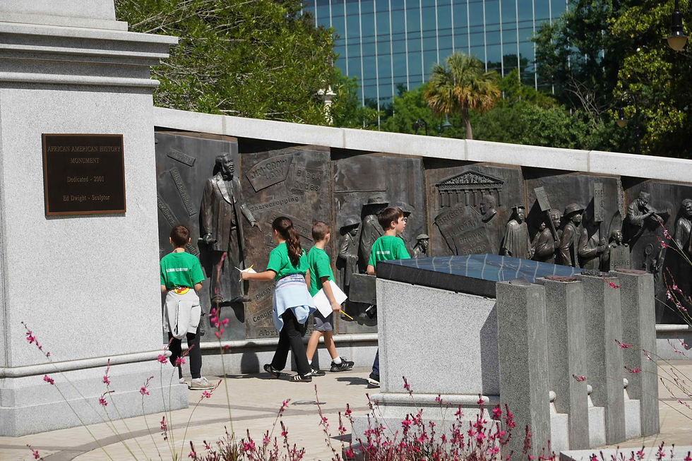 Children participate in a scavenger hunt near the African American Monument on the South Carolina State House grounds during Wednesday’s Robert Smalls Monument groundbreaking events. JavarJuarez©2026