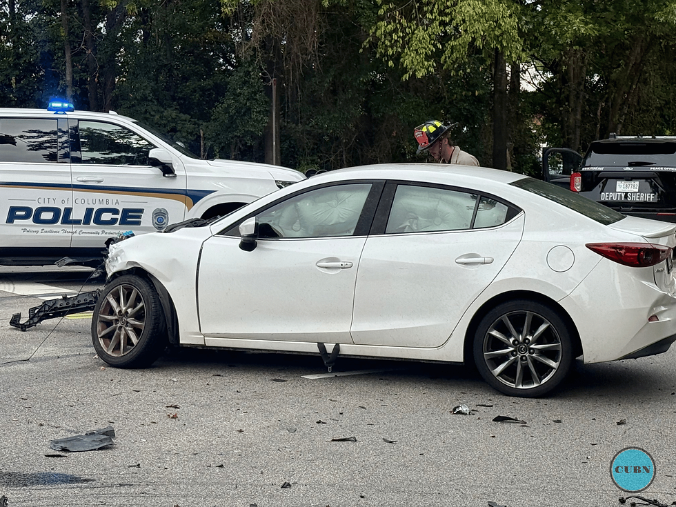 A white Mazda sustained front-end damage with airbags deployed in Friday’s crash involving a Richland County deputy. JavarJuarez©2026
