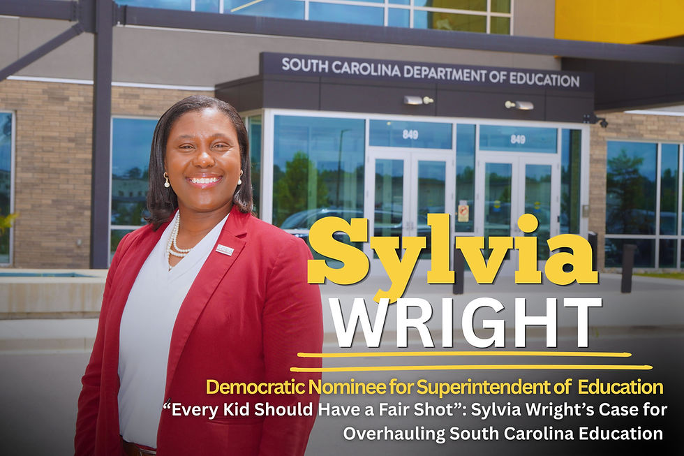 Sylvia Wright, the Democratic nominee for South Carolina superintendent of education, stands outside the Department of Education headquarters in West Columbia. Wright is campaigning to overhaul the state’s public-school system and ensure “every kid has a fair shot.” JavarJuarez©2026