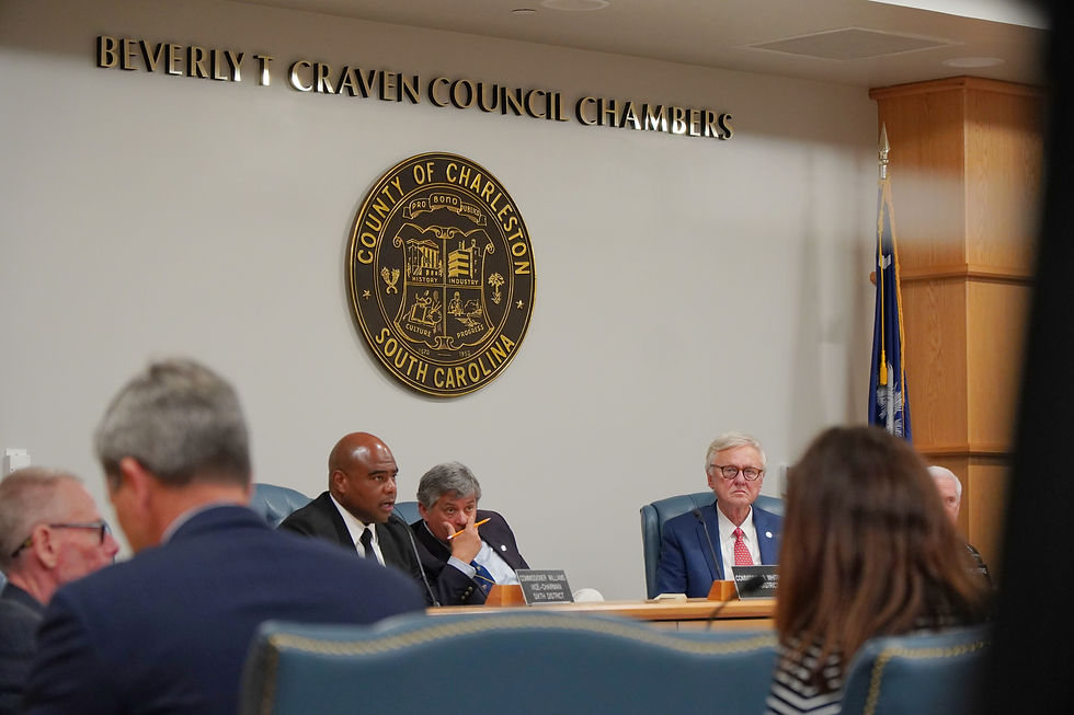 Vice Chairman Justin T. Williams of the South Carolina Public Service Commission questions business advocates during the Charleston hearing on March 31, 2026, examining the potential impact of Dominion Energy’s proposed rate increase on commercial customers. JavarJuarez©2026