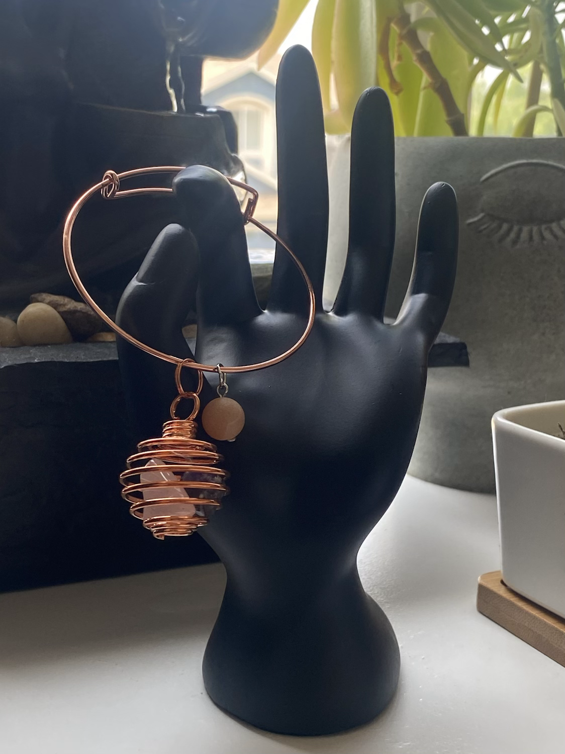 Rose Quartz Amethyst Expandable Bangle 