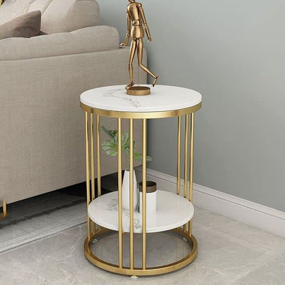Thumbnail: Round Metal & Wood End Table: Small Accent Bedside Nightstand