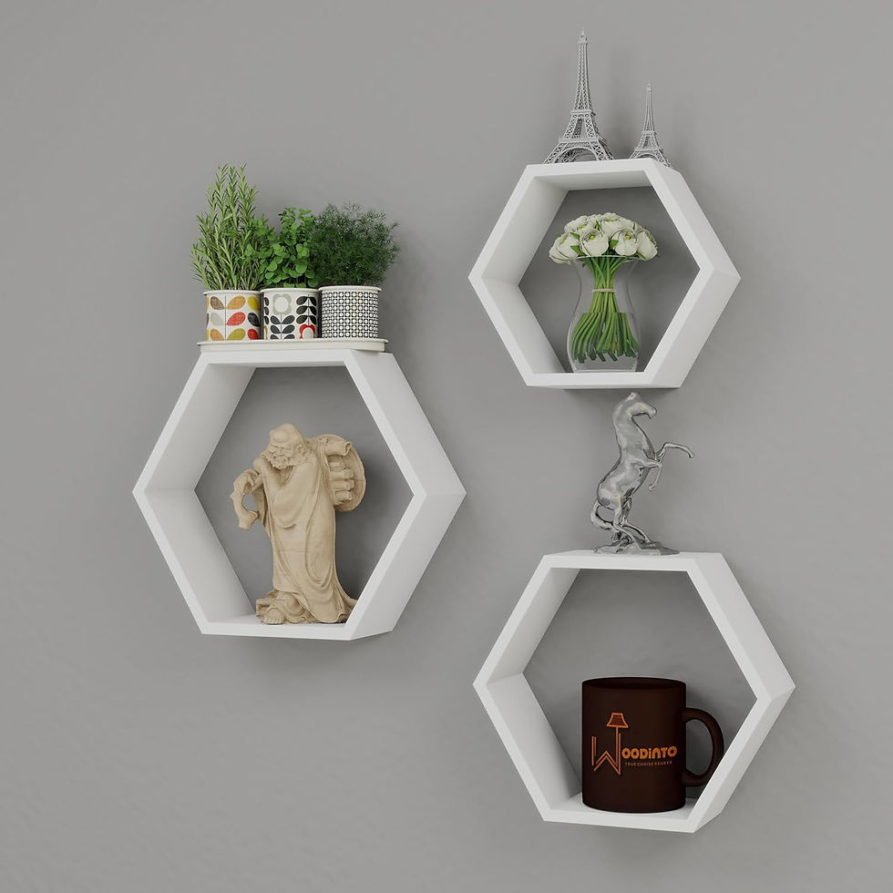 Thumbnail: WooDinto Hexagon Shape Wall Shelves Wall Rack Wall Shelf for Home Decor, Living