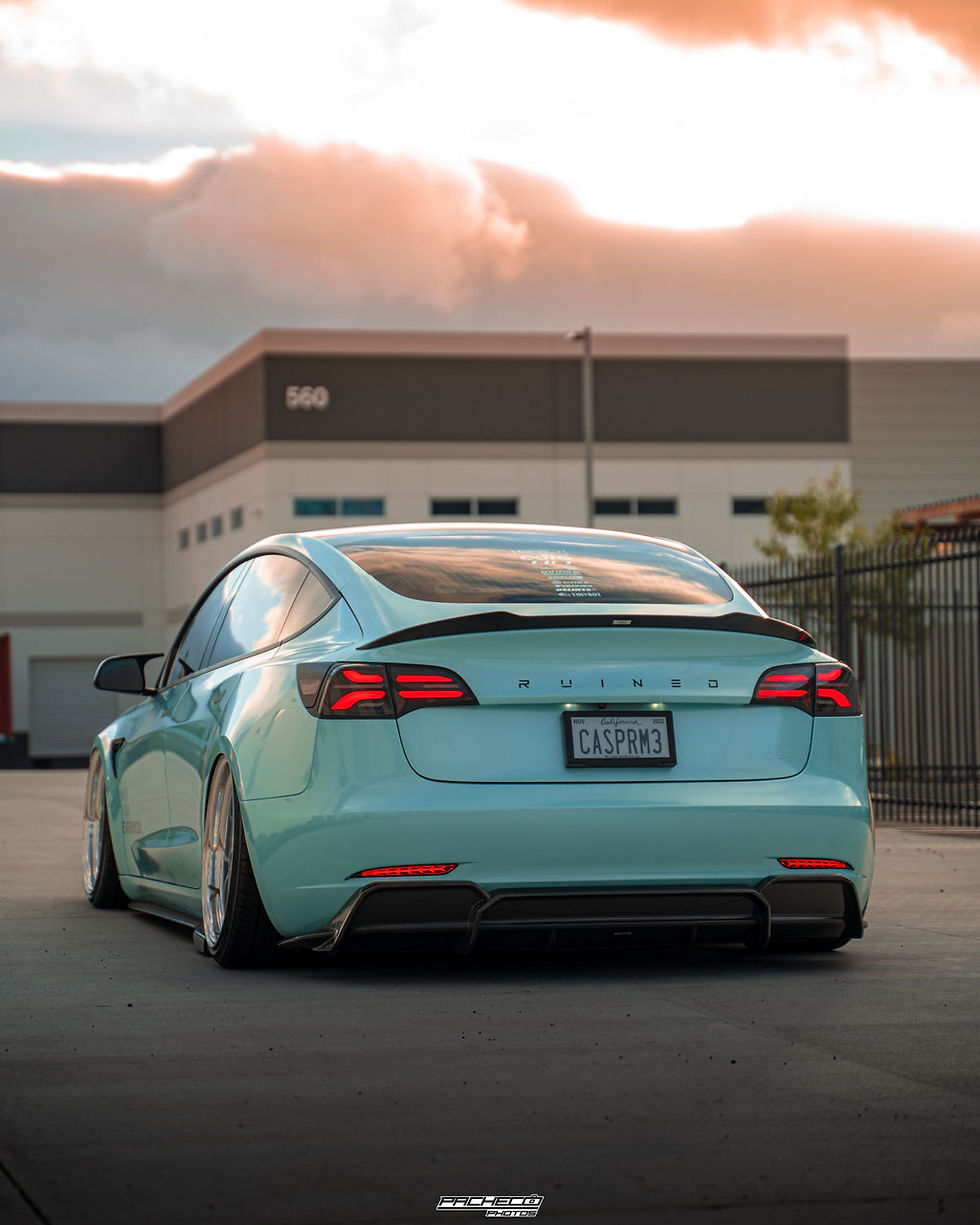 Adro Tesla Model 3 Carbon Fiber Rear Diffuser V2, offered by MADE motorsports in Las Vegas, Nevada.