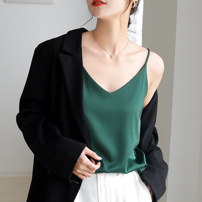Thumbnail: Sexy Strap Crop Top Women Halter V Neck Basic White Black Cami Sleeveless Satin 