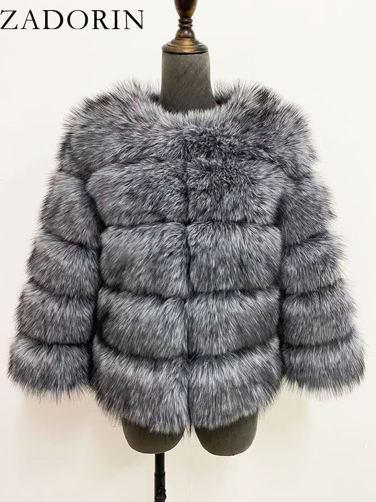 Thumbnail: ZADORIN S-6XL Mink Coat Winter Black White Faux Fur Coat Woman Elegant Fluffy Fa