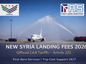 Damascus Airport aircraft water salute with new Syria landing fees announcement – First Aero Services