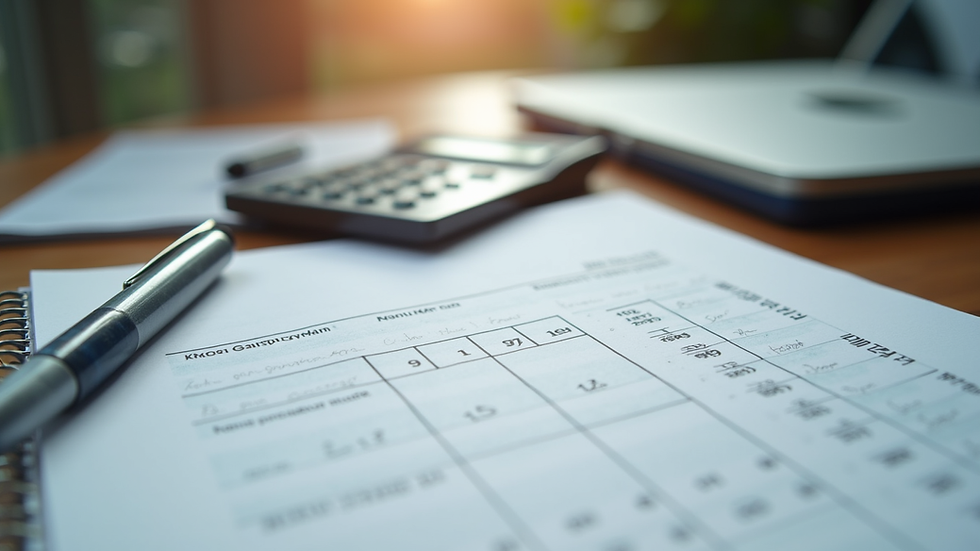 Eye-level view of a notebook with budgeting notes and a calculator