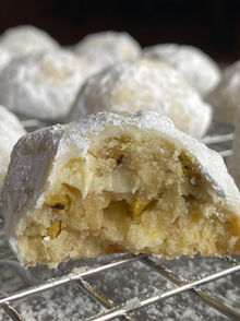 Pistachio and white chocolate snowball cookies