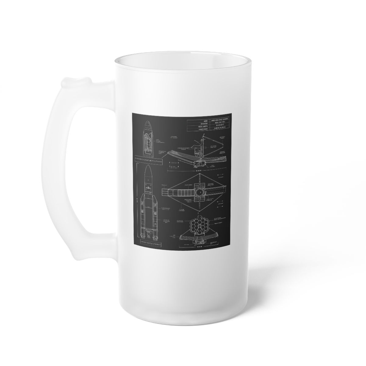 James Webb Space Telescope Blueprint Frosted Glass Beer Mug, 16oz
