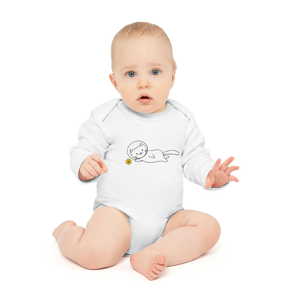 Thumbnail: Baby Long-Sleeve Organic Bodysuit - James Webb Space Telescope - Space Cat