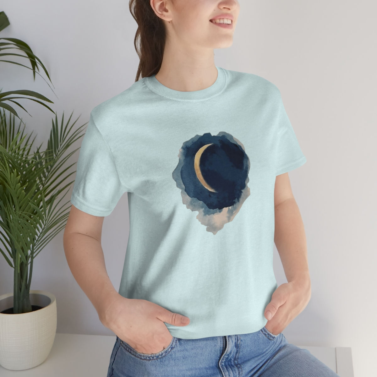 Women's Watercolor Cresent Moon T-Shirt 