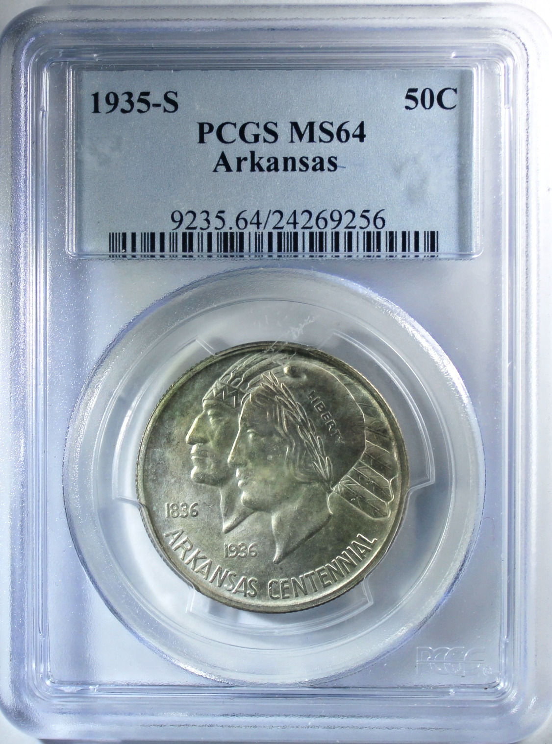 1935-S Arkansas Silver Commemorative Half Dollar - PCGS MS-64 Mint State 64