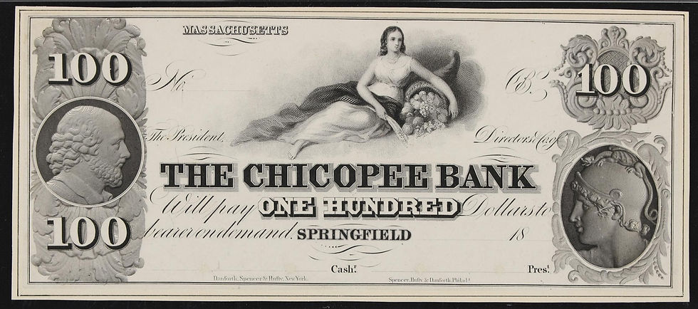 Thumbnail: 1840's -1850's  Springfield, MA - Chicpoee Bank $100 Note- PMG Proof 63