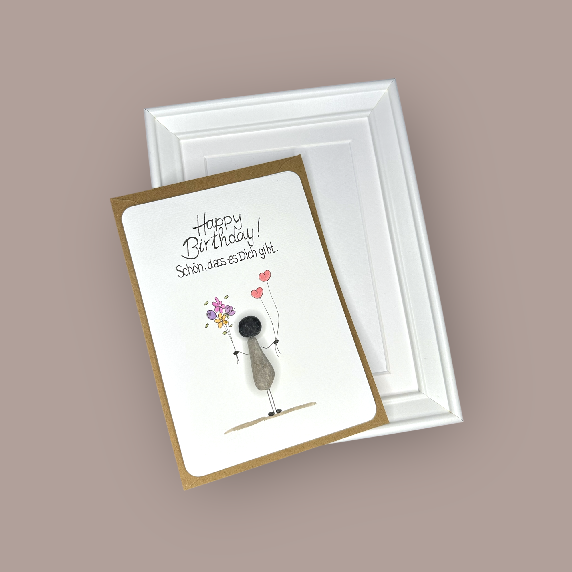 ♥ Kieselkärtchen ♥ Karte mit Rahmen ♥ 13 x 18 cm ♥ Happy Birthday