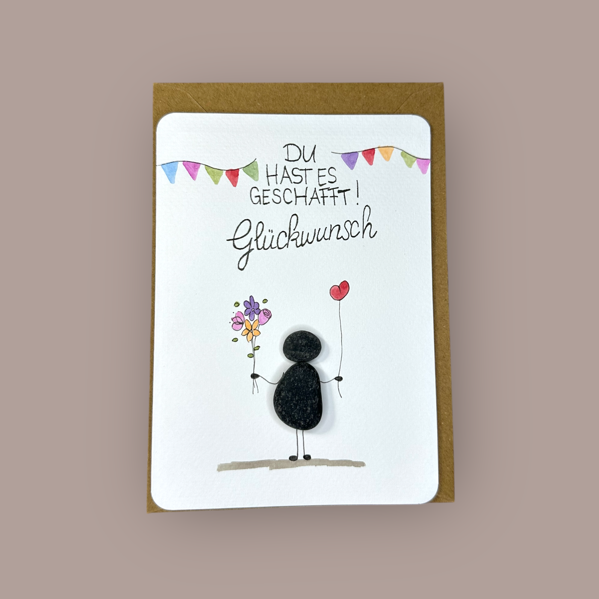 ♥ Kieselkärtchen ♥ Karte mit Rahmen ♥ 13 x 18 cm ♥ Glückwunsch