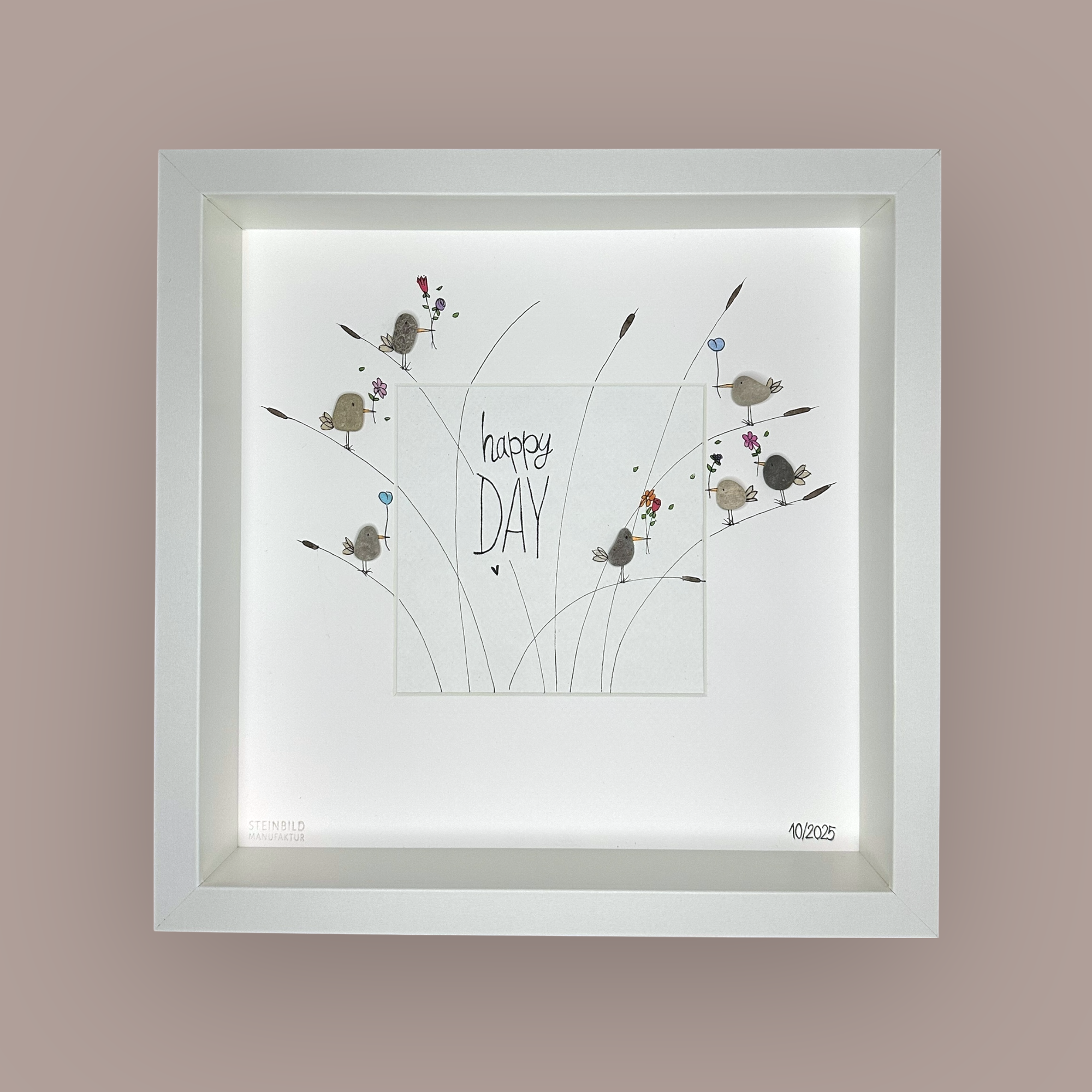 Steinbild ♥ SPATZENBANDE ♥ Happy Day ♥ Schilf