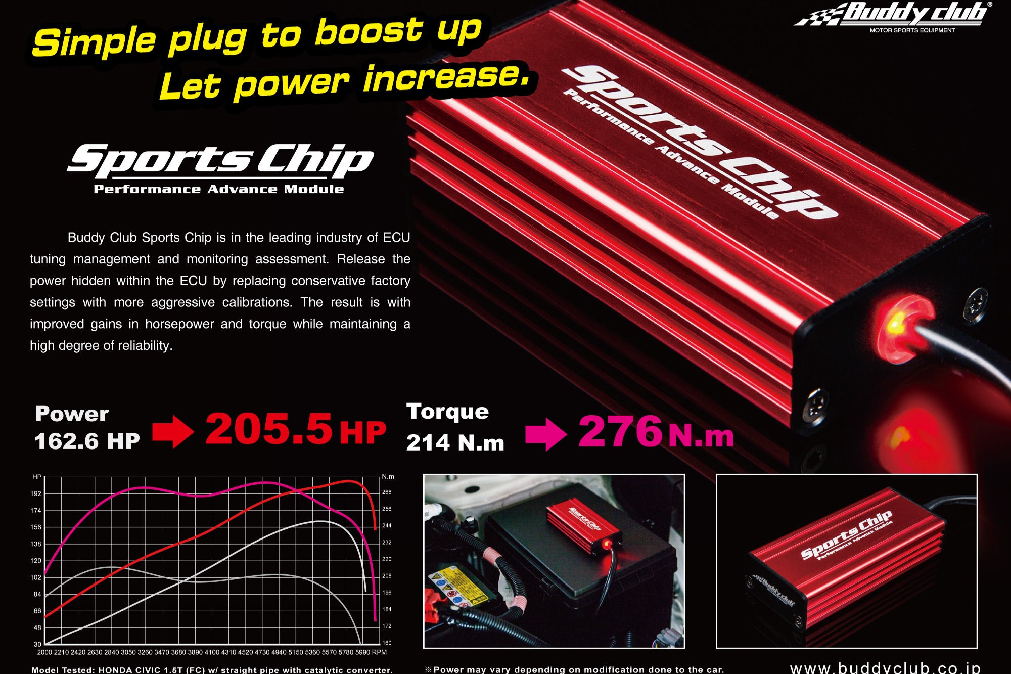 Buddy Club Sports Chip for 2016-21 Honda Civic (1.5T) +37HP