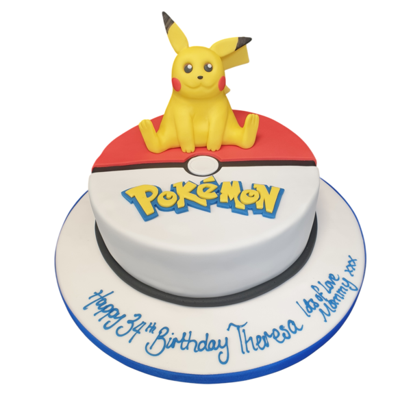 Adorable Pikachu-themed cake with Pokeball design, perfect for a Pokemon fan's celebration. Hand-crafted in stunning detail.