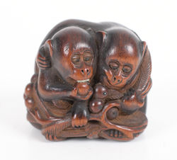 Japanese Wooden Okimono, Monkey Group