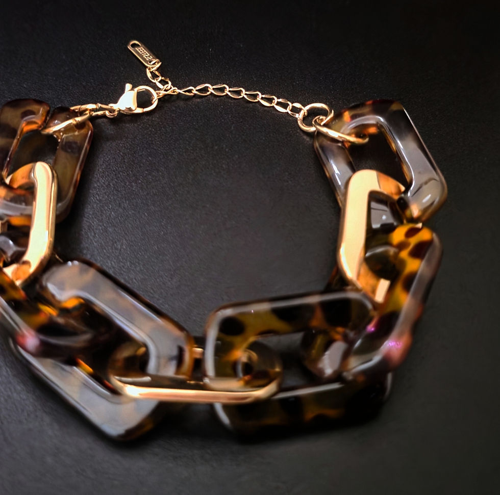 Miniatura: Bracelet à maillons en acier inoxydable et résine effet léopard