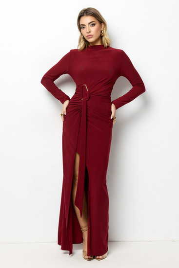 Robe du soir à manches longues en maille stretch