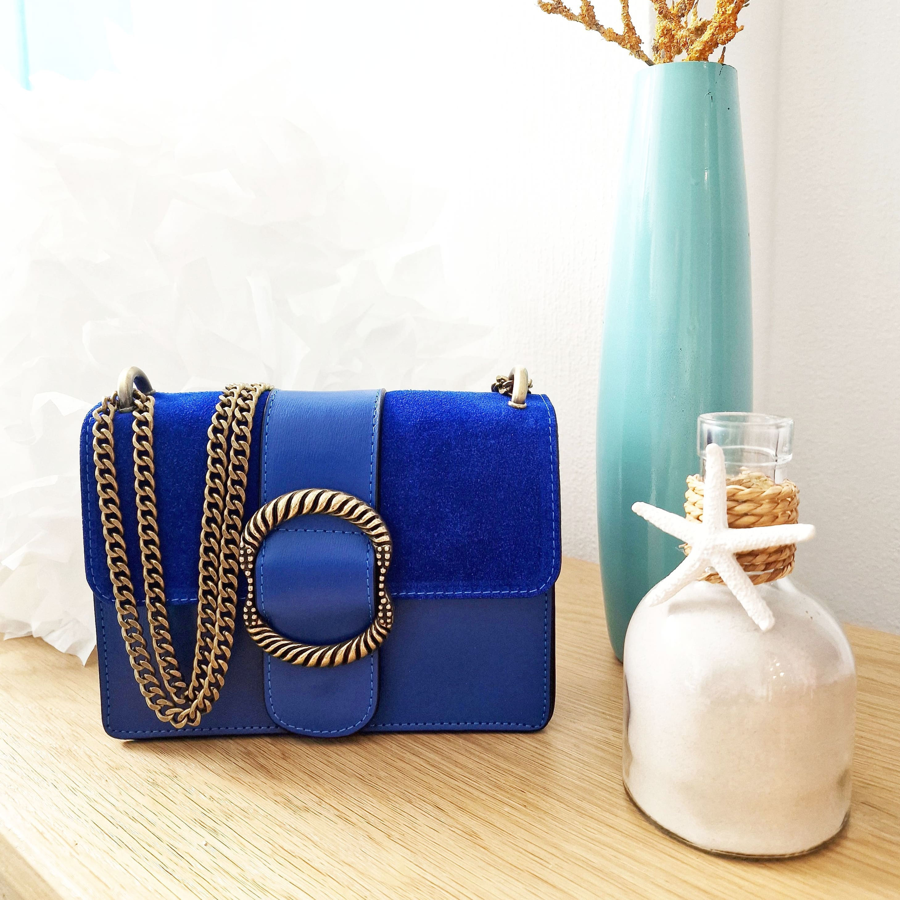 Sac en cuir véritable lisse et daim 