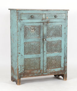 American Country Blue-Painted Punched Tin Pie Safe