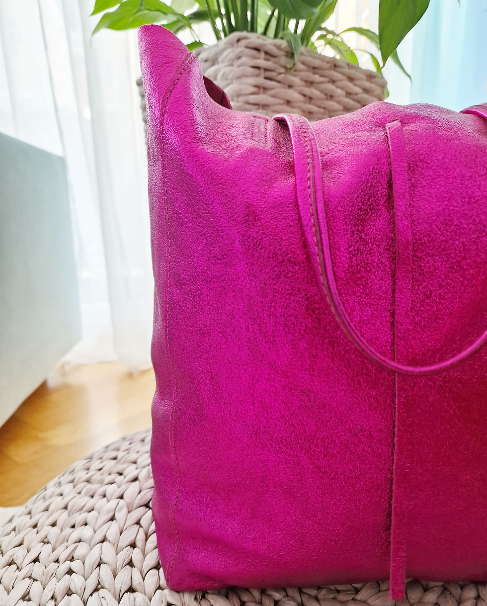 Miniatura: Sac cabas en cuir véritable effet métallisé 