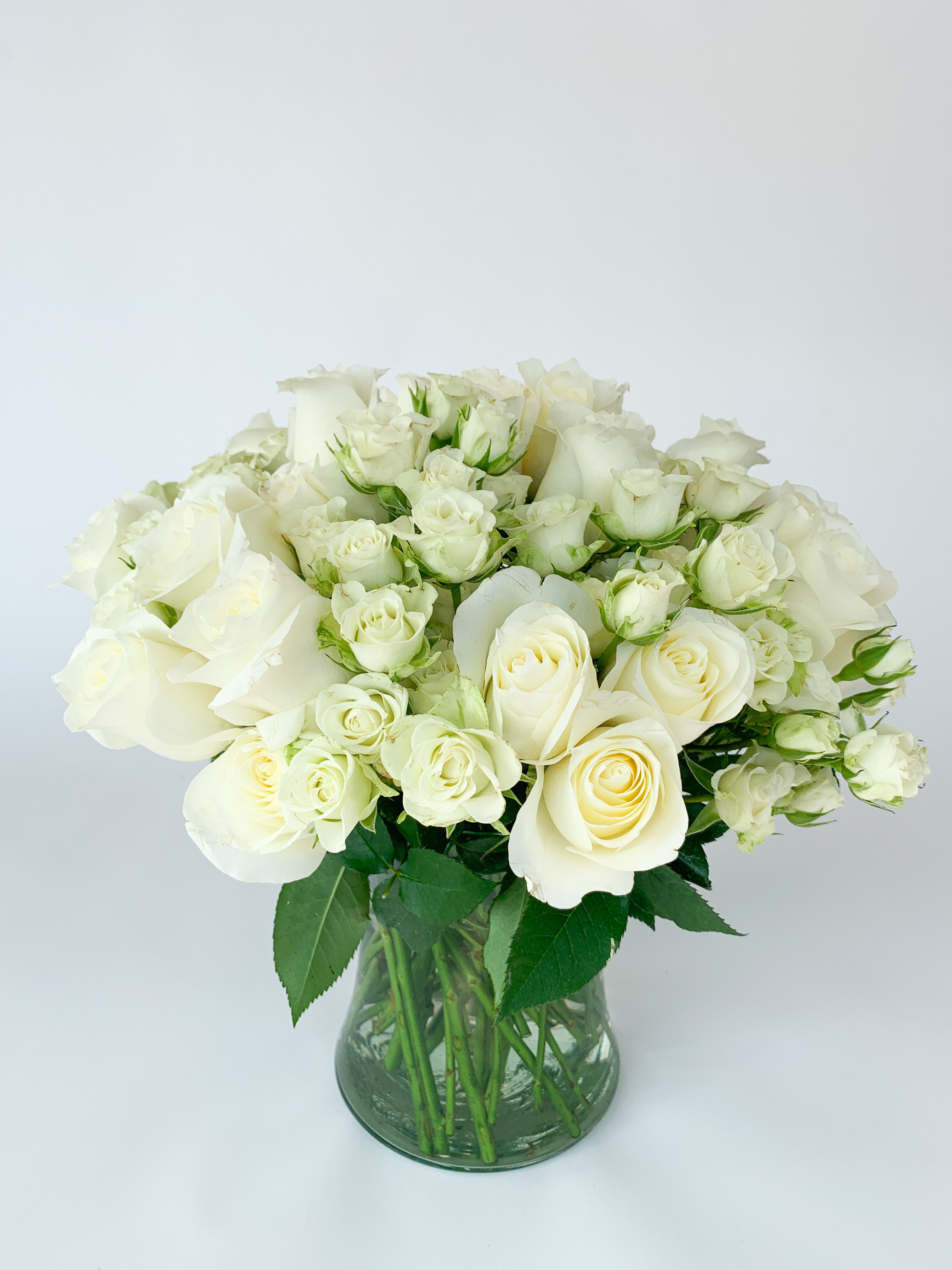 24 Rosas y 10 minirosas blancas