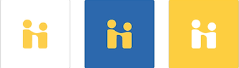Handshake Logo (Blue square with two yellow symbols in the middle that resemble two individuals shaking hands)