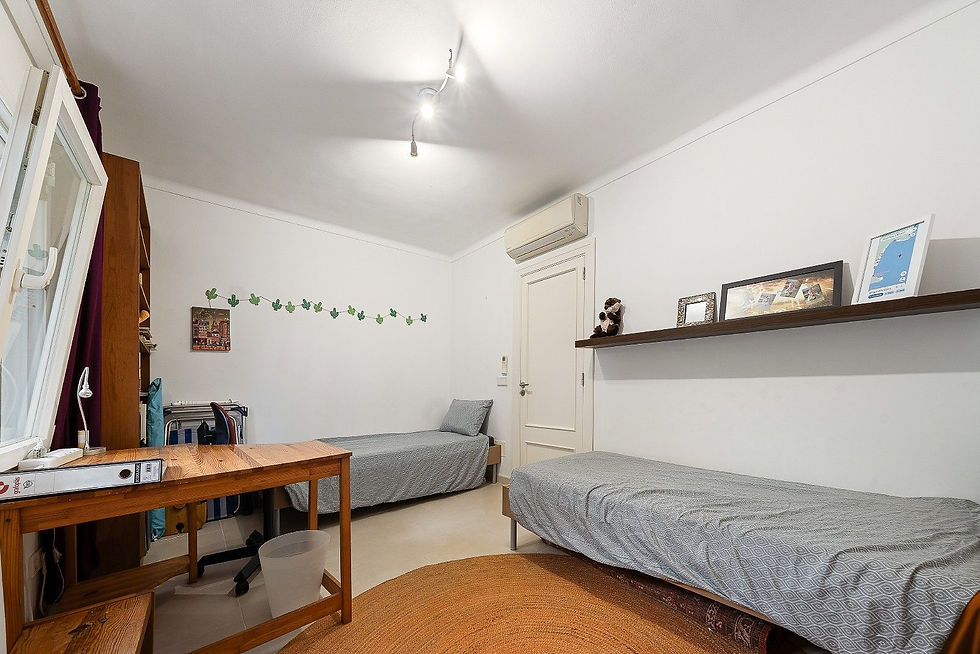 Bedroom with wooden bed frame, Costa de los Pinos villa