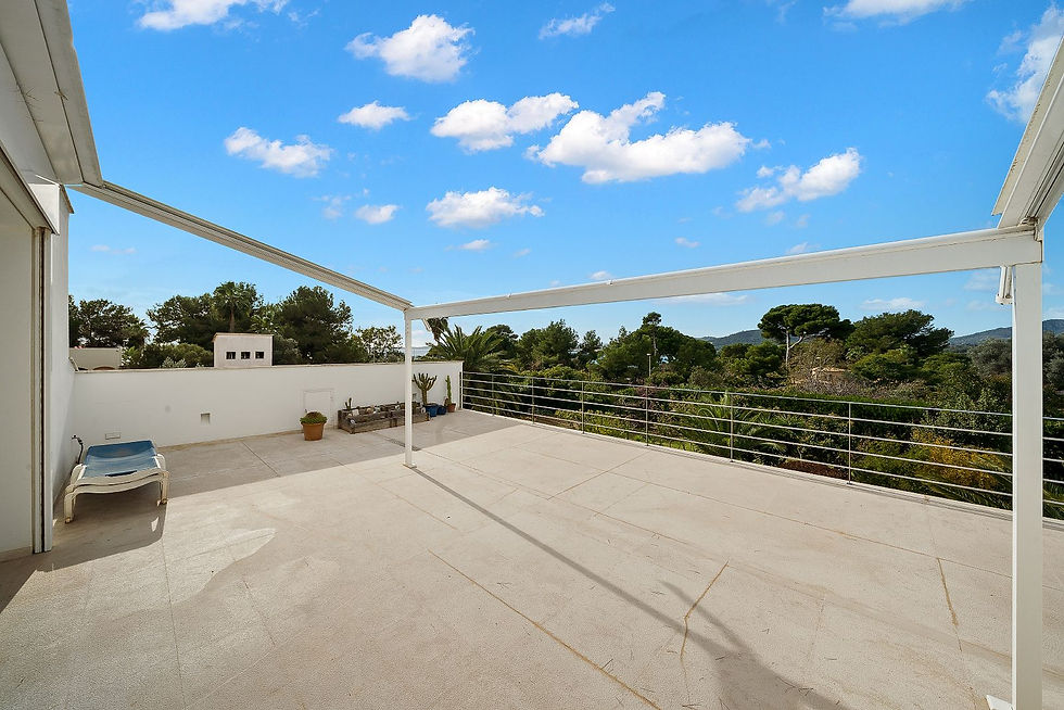 Roof terrace with glass balustrade and sea view, Costa de los Pinos villa