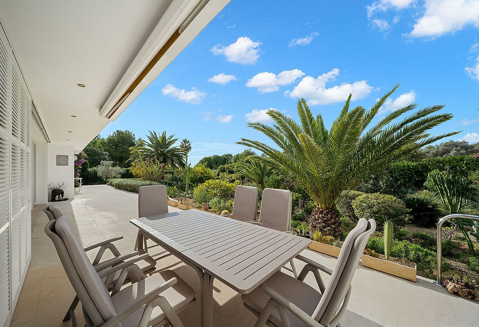 Terrace with dining table and countryside view, Costa de los Pinos villa