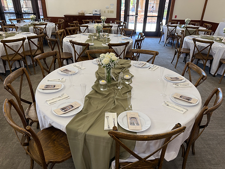 Add dimension and color to your tablescapes with table runners!
Standard runners are chiffon, cheesecloth, or satin available in various colors.