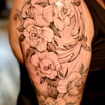 Peonies tattoo stippling feminine design