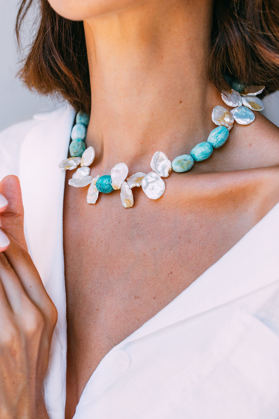 MYSI - İnci ve Amazonite Taşlı Kolye